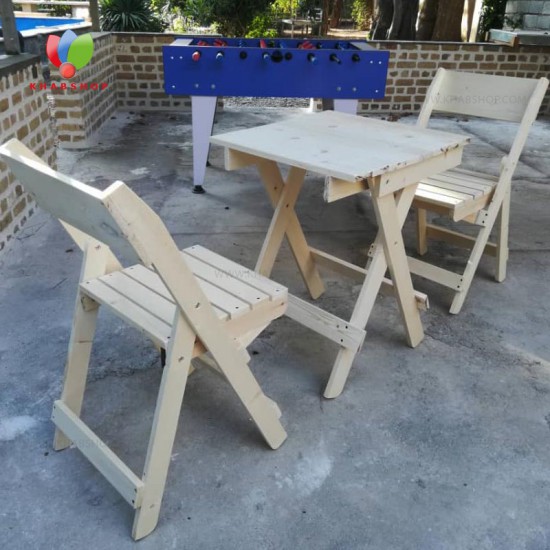 میز تاشو چوبی دونفره همراه دو عدد صندلی تاشو