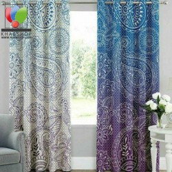 پرده ساتن سه بعدی گلزار مدل بته جقه آبی